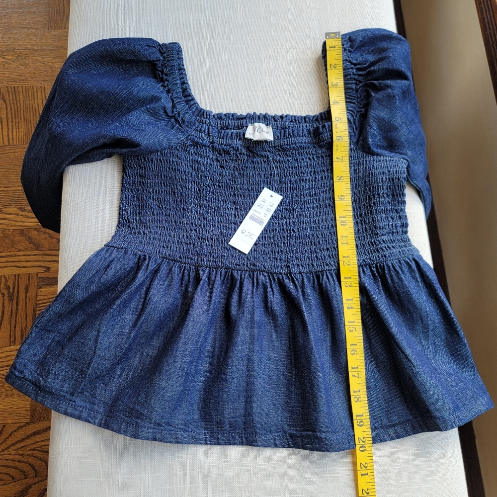 New! J. Crew sz Medium M Denim Chambray Smocked Puff Long Sleeve Top NWT - Picture 9 of 13